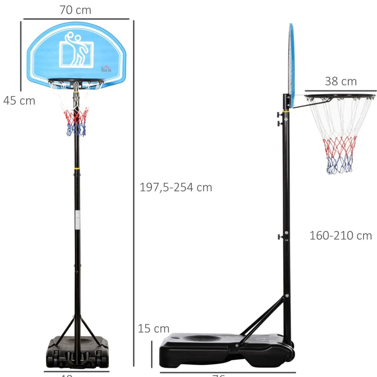 Online - Canasta de baloncesto de pie ajustable de 160-210 cm Deportes