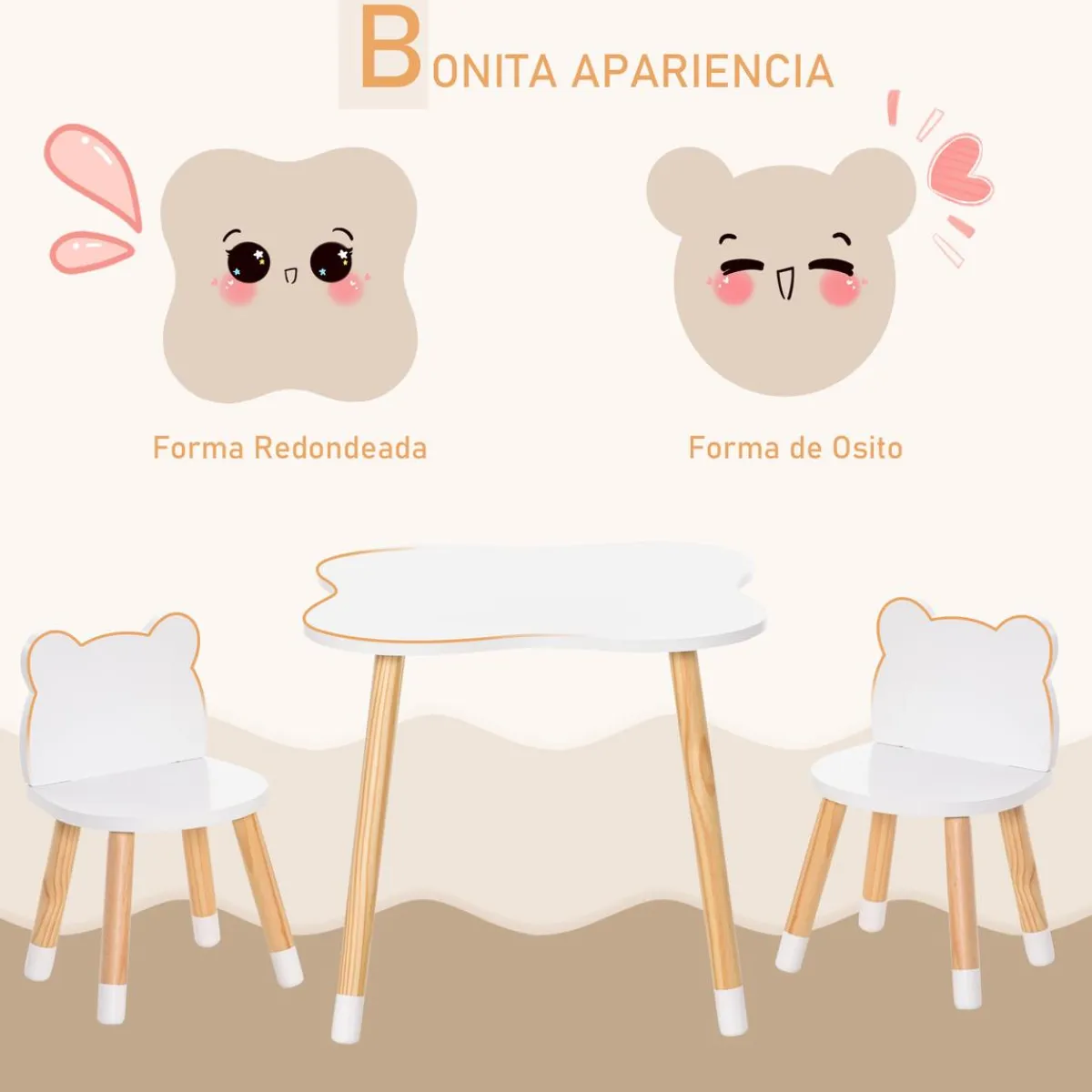 - Conjunto Mesa + 2 Sillas infantiles Madera Estilo De Vida