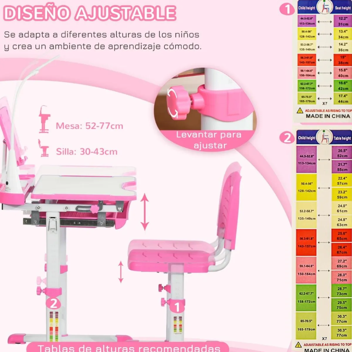 - Conjunto Pupitre reclinable + Silla Rosa*Homcom New