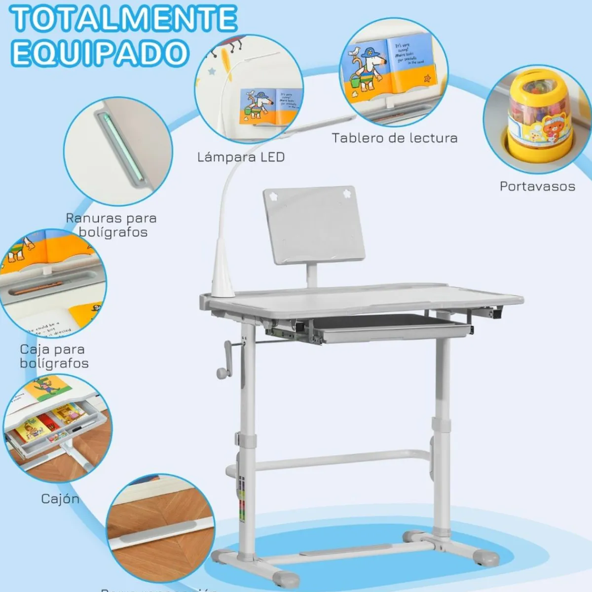 - Conjunto Pupitre reclinable + Silla Gris*Homcom Best