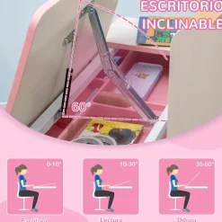 Outlet - Escritorio con estante y silla con altura ajustable Blanco y Rosa Estilo De Vida