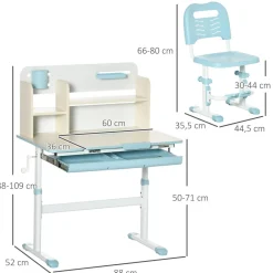 - Escritorio con estante y silla ajustable Blanco y Azul*Homcom Online