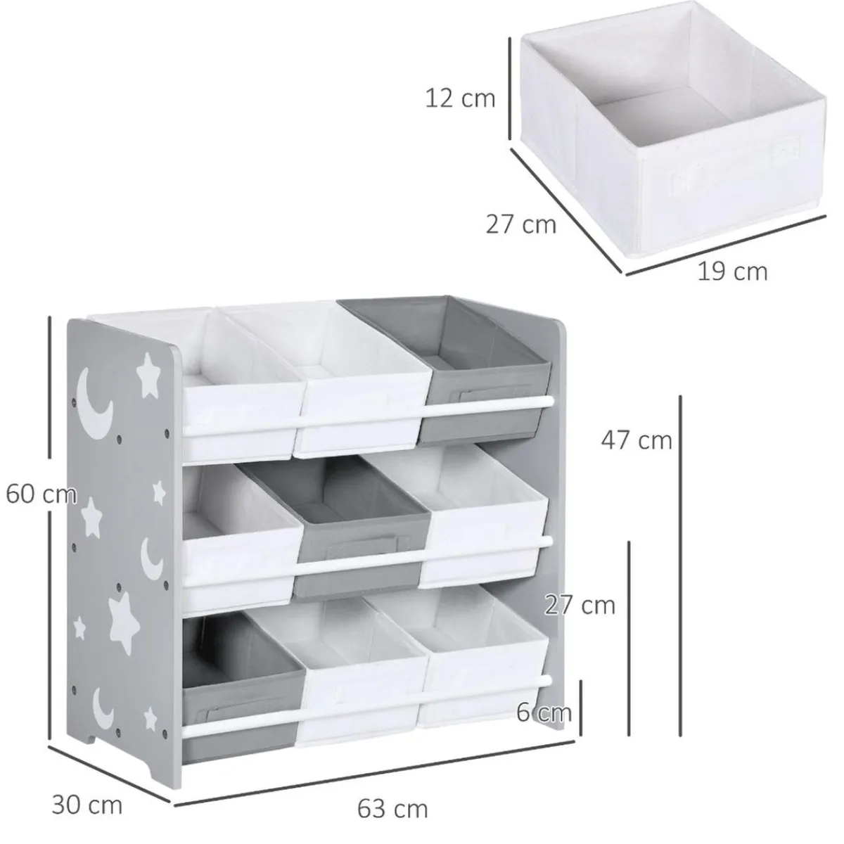 Homcom - Estantería infantil con 9 cajas Gris*ZONEKIZ Online
