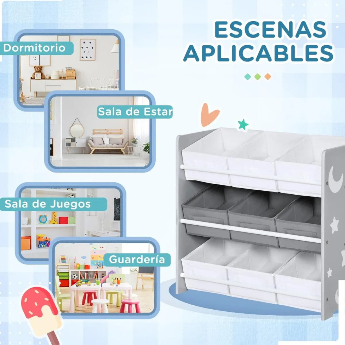 Homcom - Estantería infantil con 9 cajas Gris*ZONEKIZ Online