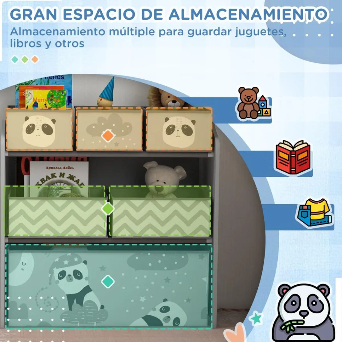 Outlet Homcom - Estantería para juguetes 6 cajas tela Gris Estilo De Vida