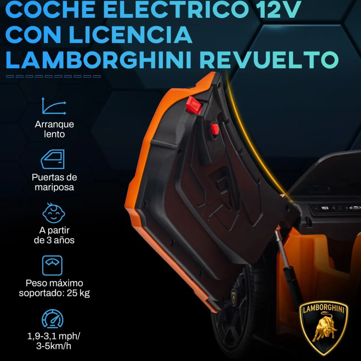 Online Homcom - Lamborghini Revuelto eléctrico Naranja con mando Vehículos De Batería O A Pedales