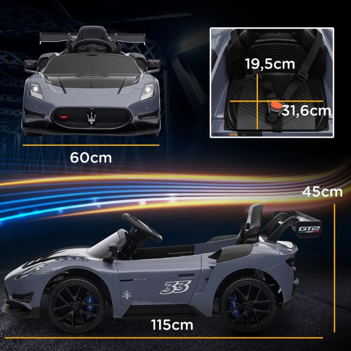Homcom - Maserati GT2 eléctrico Gris con mando*AIYAPLAY New