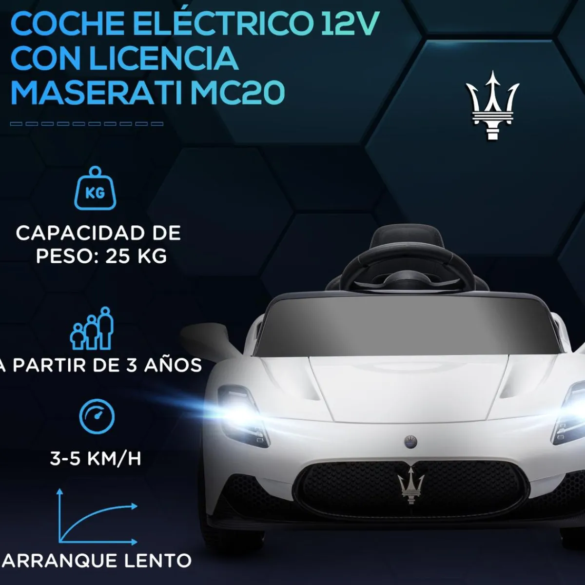 Online Homcom - Maserati MC20 eléctrico Blanco con mando Vehículos De Batería O A Pedales