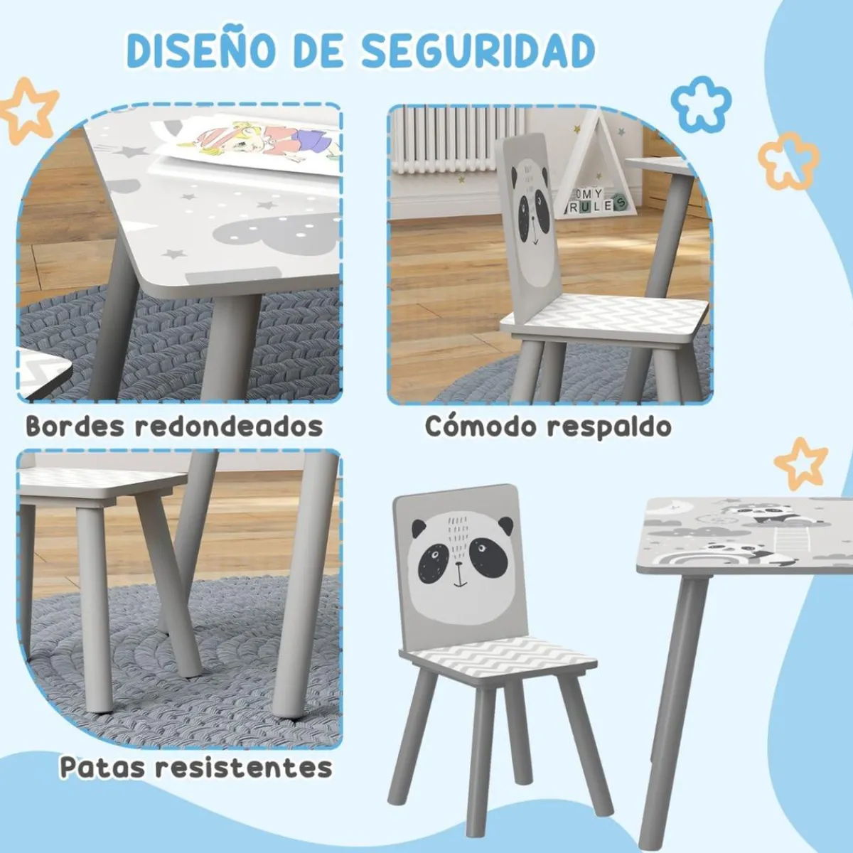 Hot Homcom - Mesa con 2 sillas Panda Estilo De Vida
