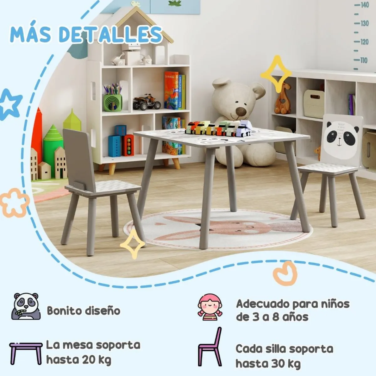 Hot Homcom - Mesa con 2 sillas Panda Estilo De Vida