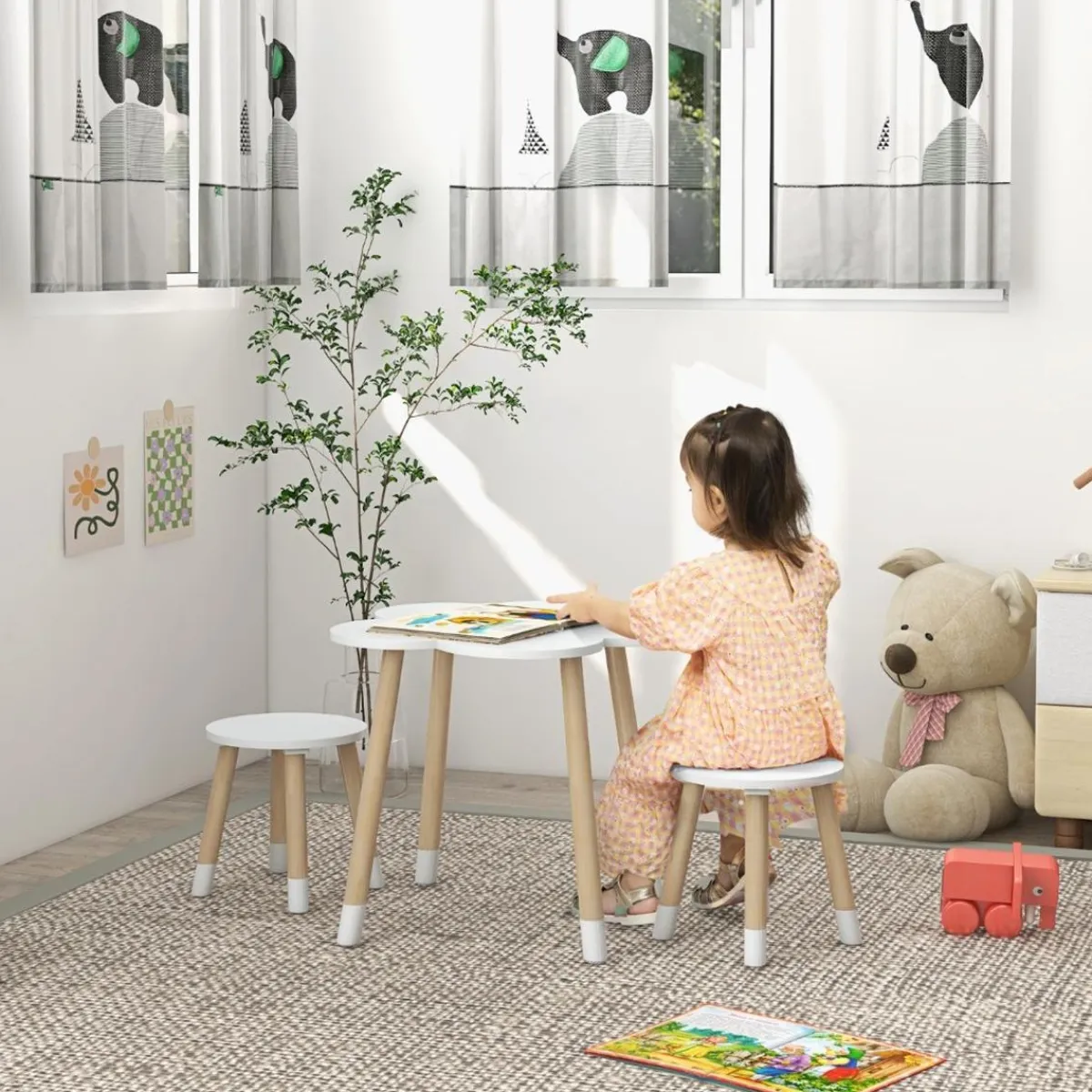 Outlet - Mesa Flor y bancos Blanco Estilo De Vida