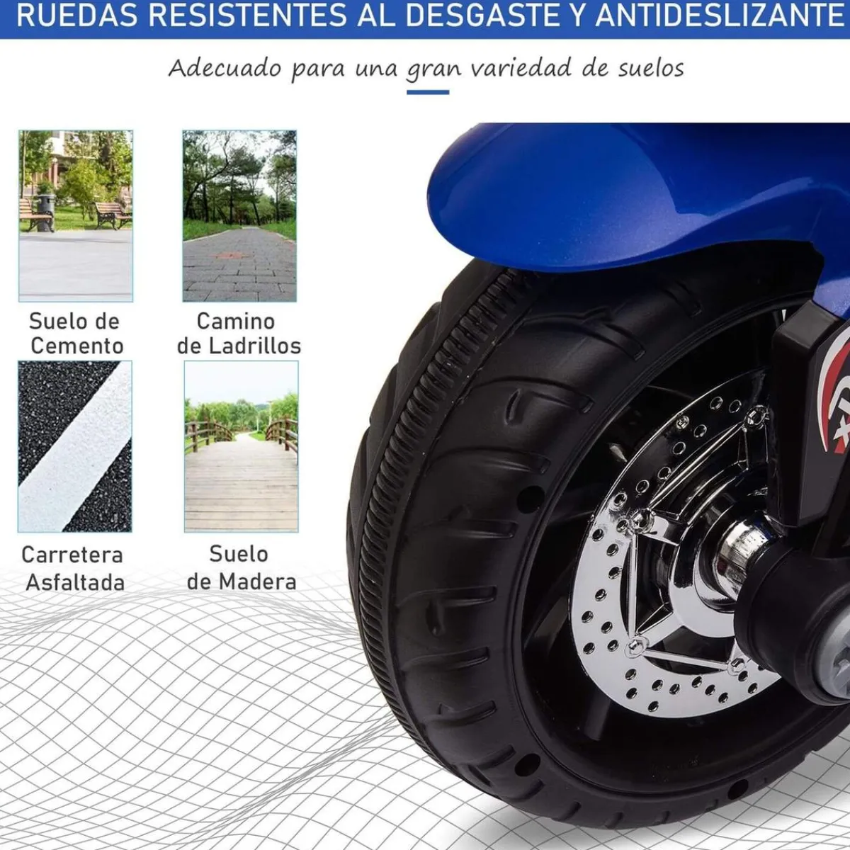 - Moto eléctrica batería 3 ruedas Trimoto Negro y Azul*Homcom