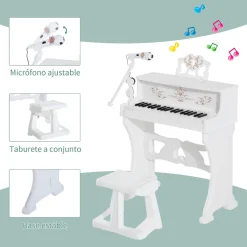 Online - Piano Electrónico 37 teclas con taburete Blanco Música|Electrónicos