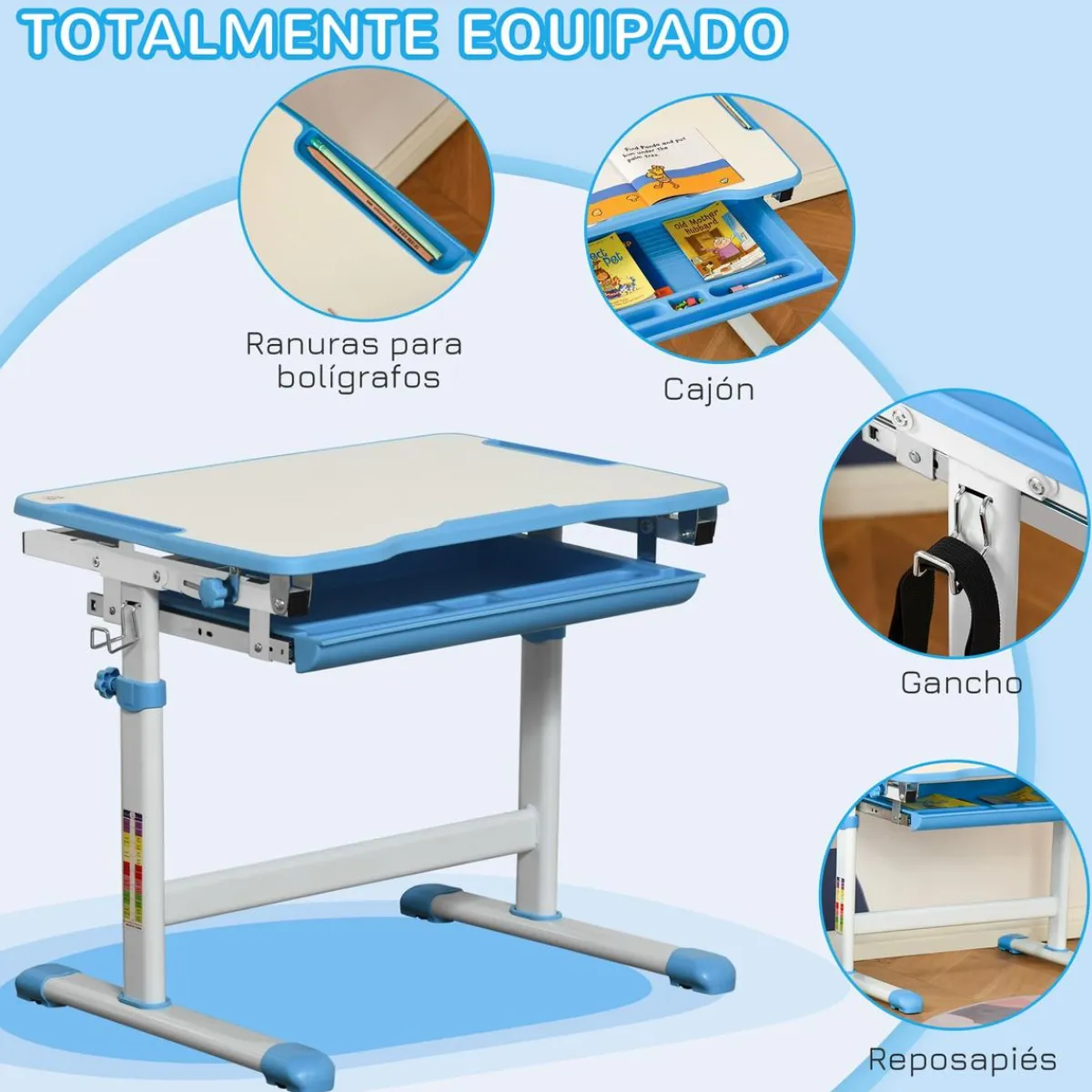 - Pupitre infantil con silla Azul y Blanco*Homcom Hot