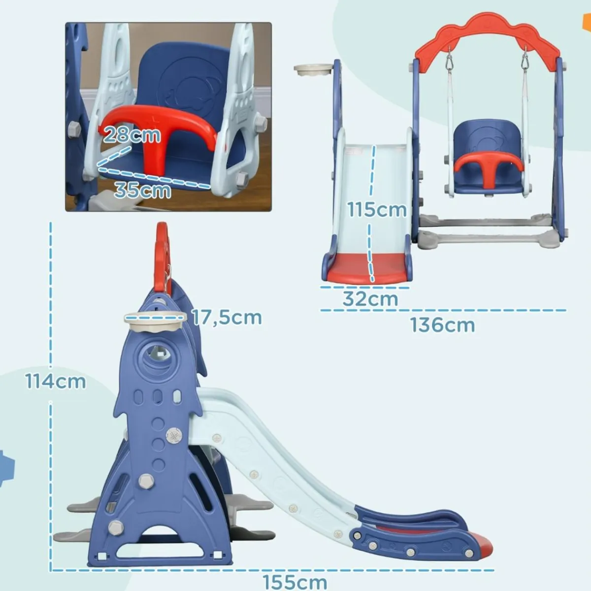 Best Homcom - Set juegos interior infantil 3 en 1 Entretenimiento·Hamacas Y Columpios