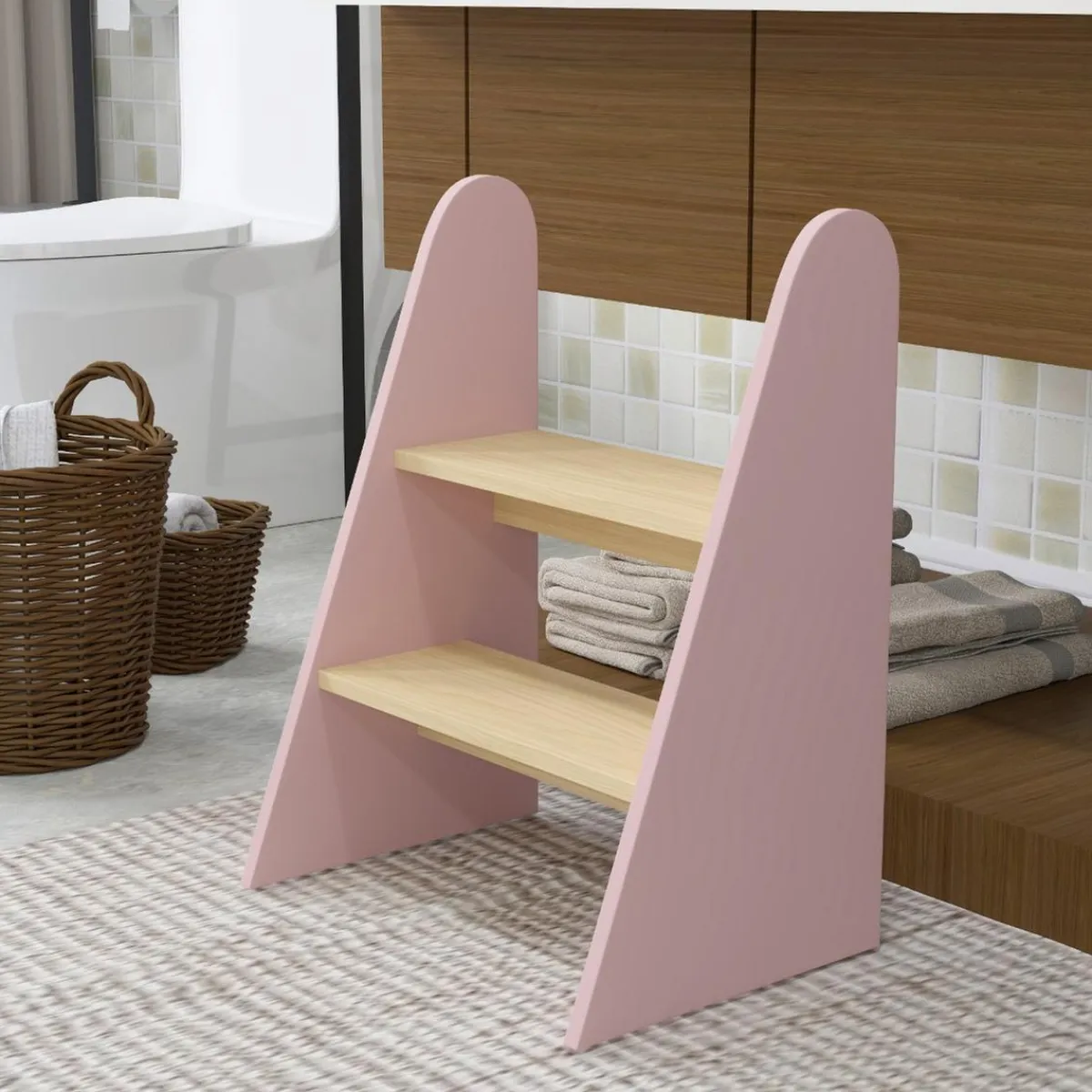 Homcom - Taburete Escalera infantil madera Rosa*AIYAPLAY Best