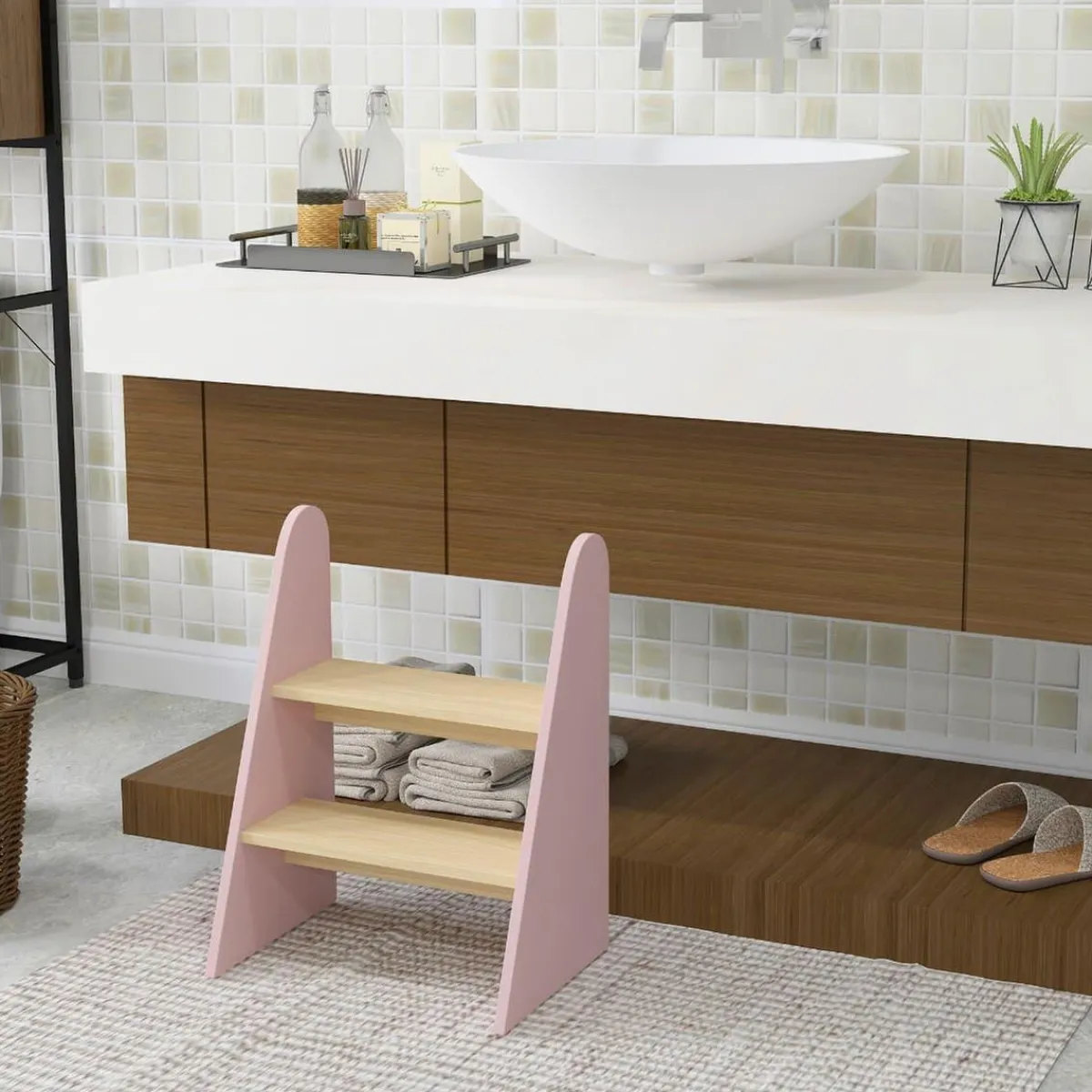 Homcom - Taburete Escalera infantil madera Rosa*AIYAPLAY Best