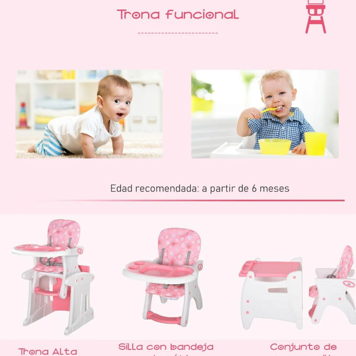 New - Trona 3 en 1 rosa Tronas·Tronas Bebe