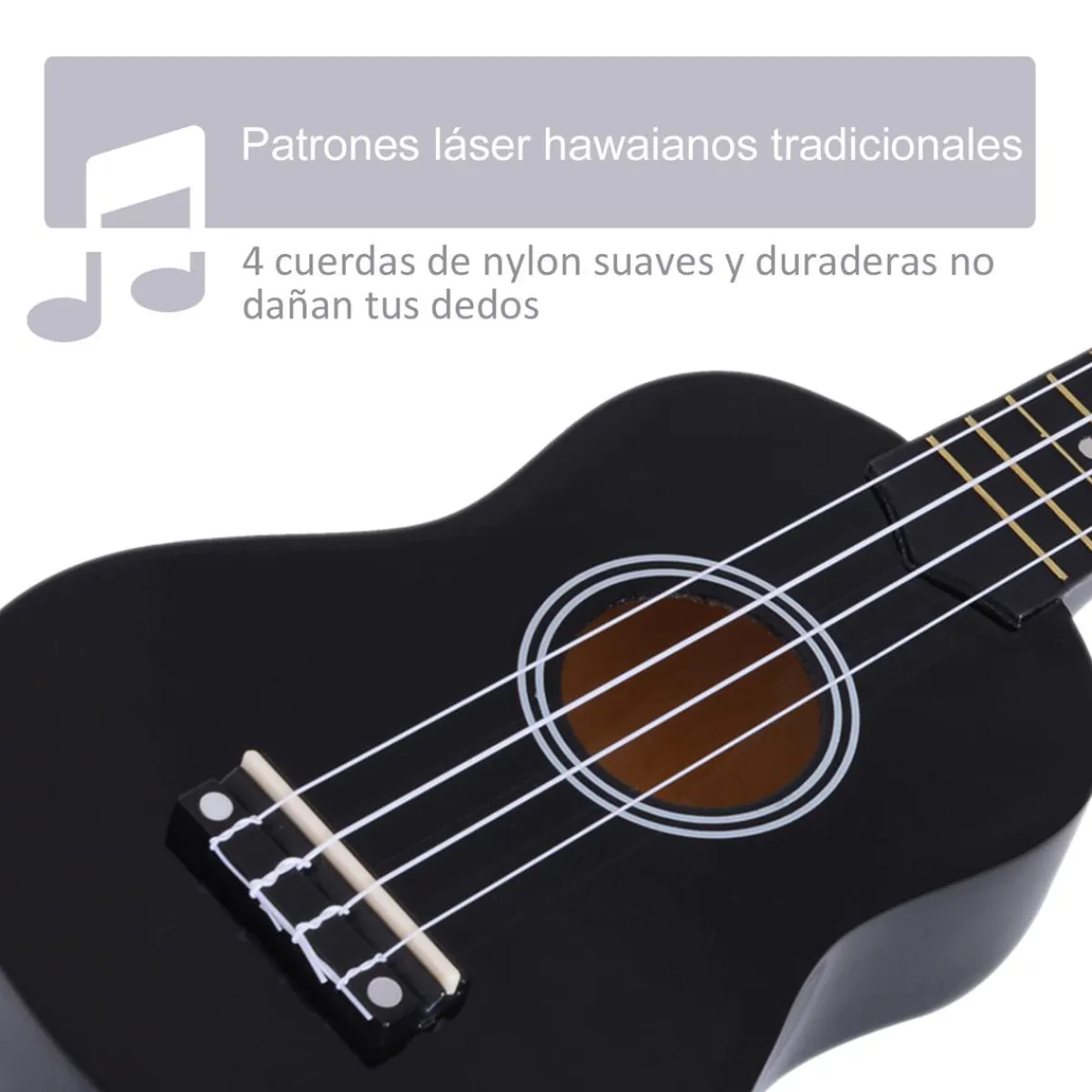 - Ukelele soprano 21" Madera Negro Música|Electrónicos