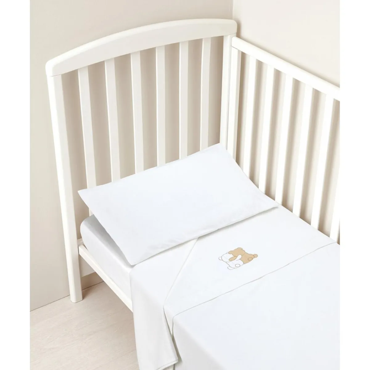 Juego de cama 3 piezas de franela blanca con osito*Prenatal