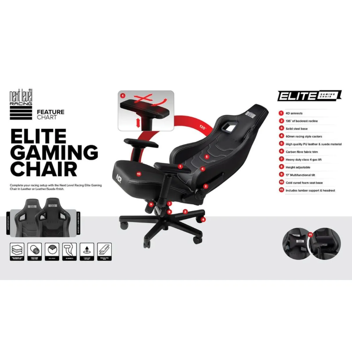 - Elite Chair Black Leather & Suede Edition*NEXT LEVEL RACING Hot
