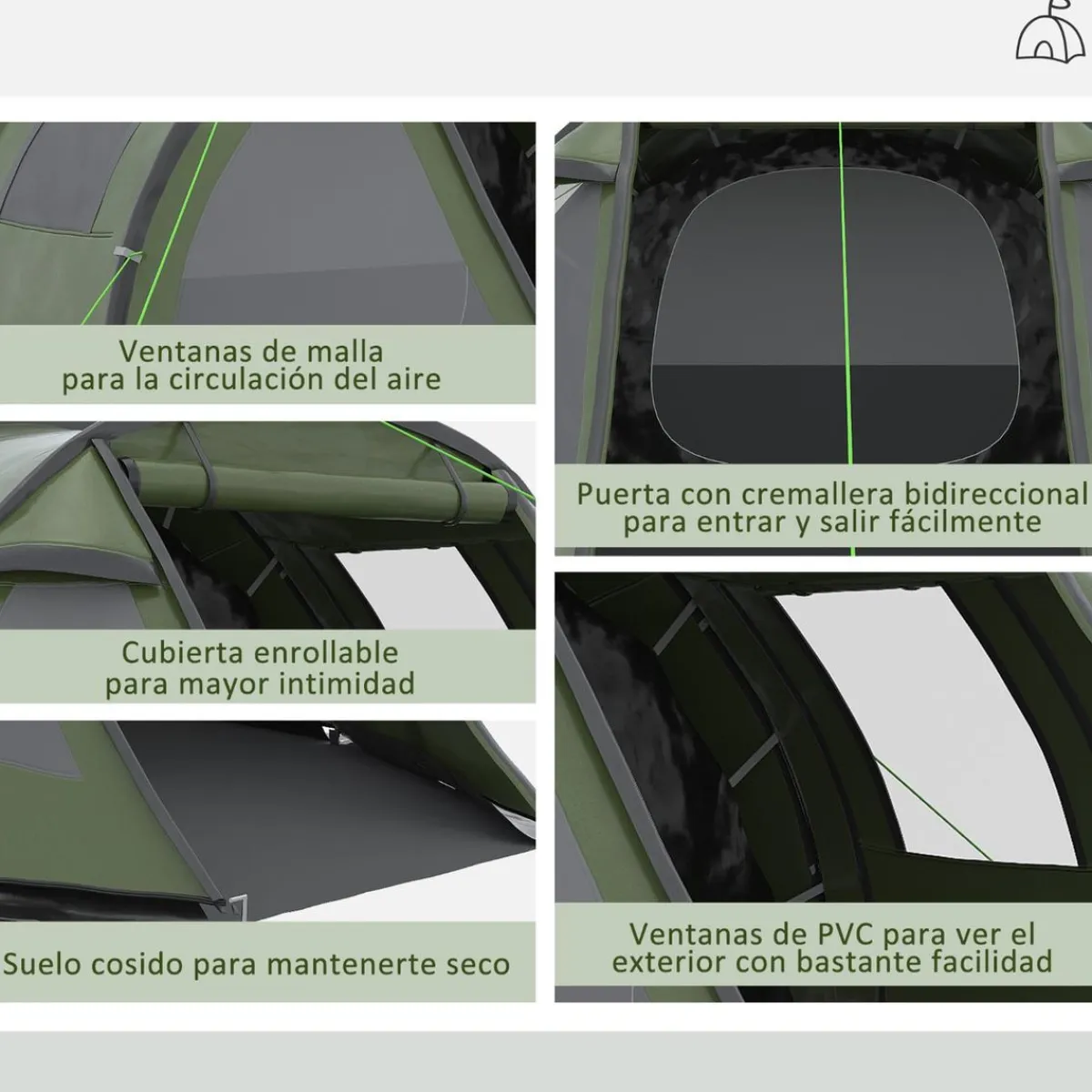 Online - Tienda de campaña familiar 475x264x172 cm Verde Juguetes De Verano