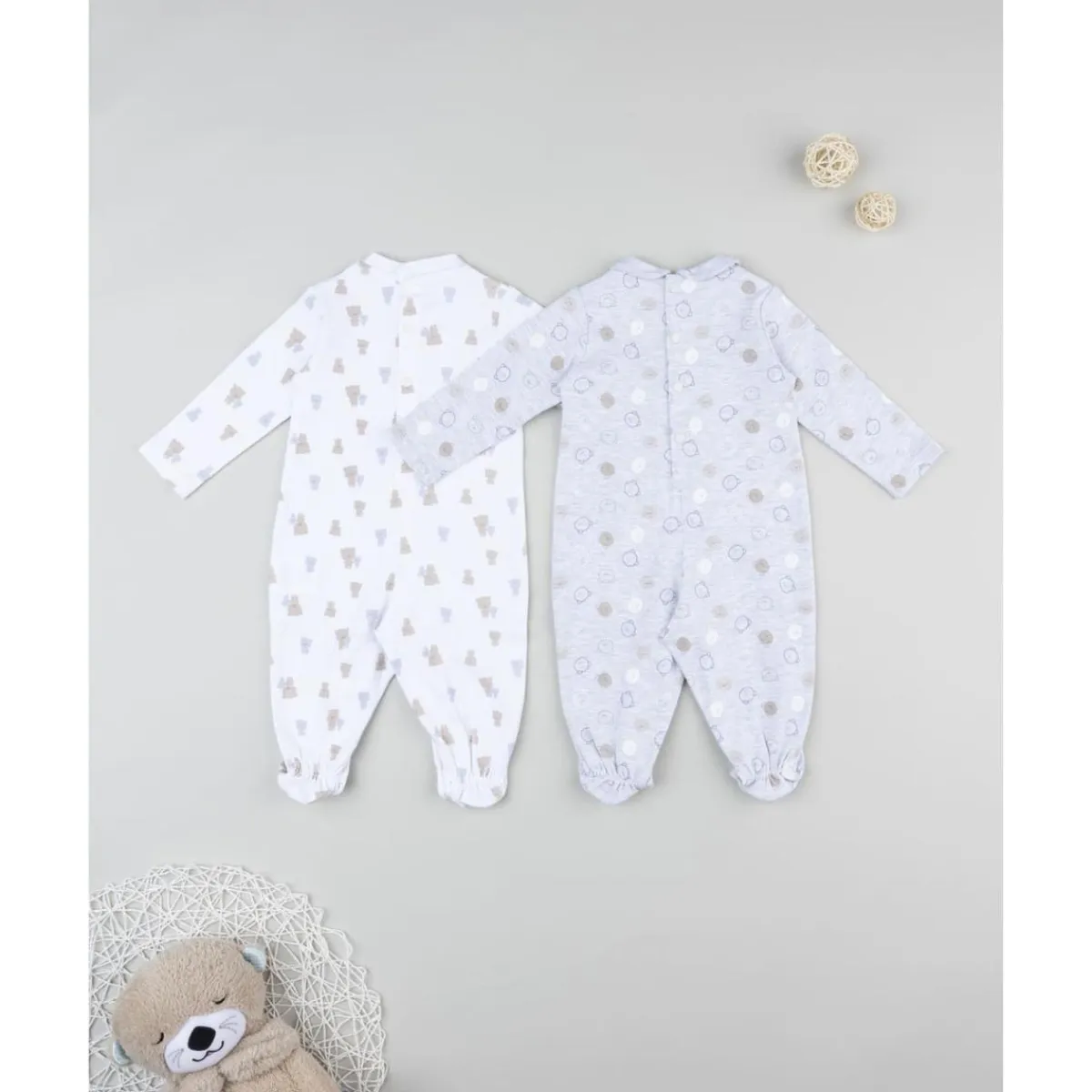 Pack 2 peleles interlock de recién nacido blanco/gris*Prenatal Clearance