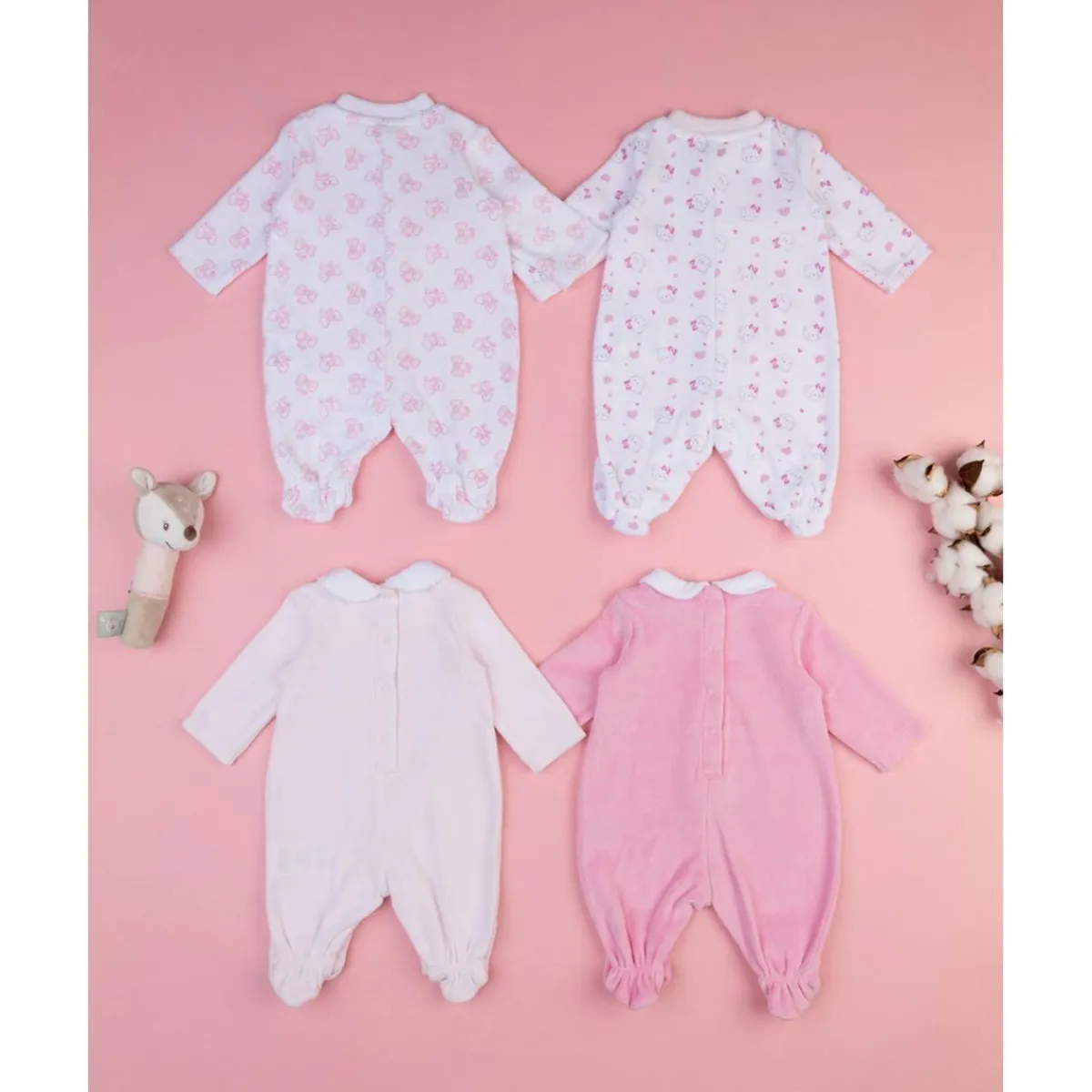 Online Pack 2 pijamas enteros en felpa blanco y rosa Ropa Y Accesorios·Peleles|Recién Nacido·Ropa Y Accesorios