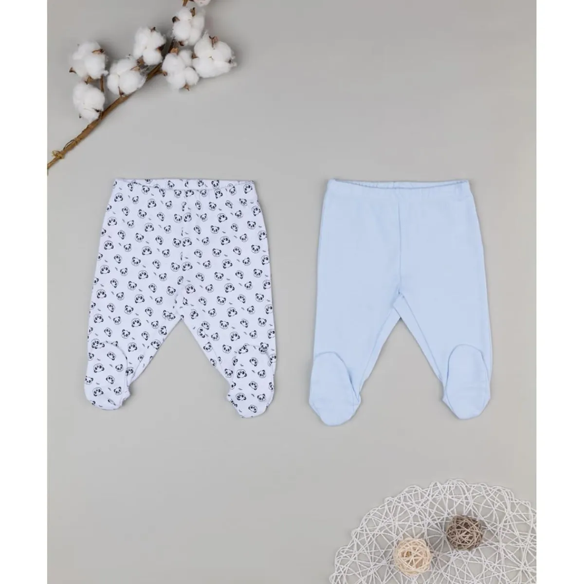 Pack 2 polainas azul y blanco con estampado de panda*Prenatal Sale