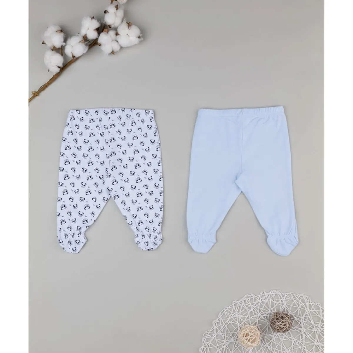 Pack 2 polainas azul y blanco con estampado de panda*Prenatal Sale