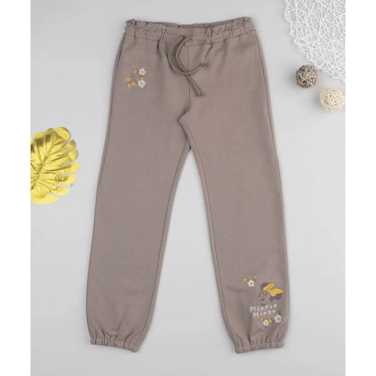 Pantalón marrón de felpa para niña con estampado de Minnie*Prenatal New