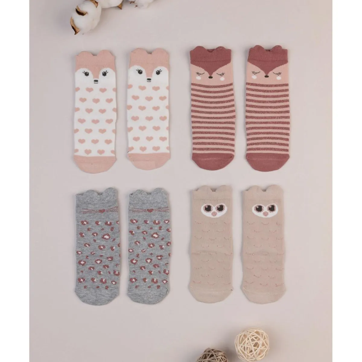 Paquete de 4 calcetines largos niña animales*Prenatal Hot