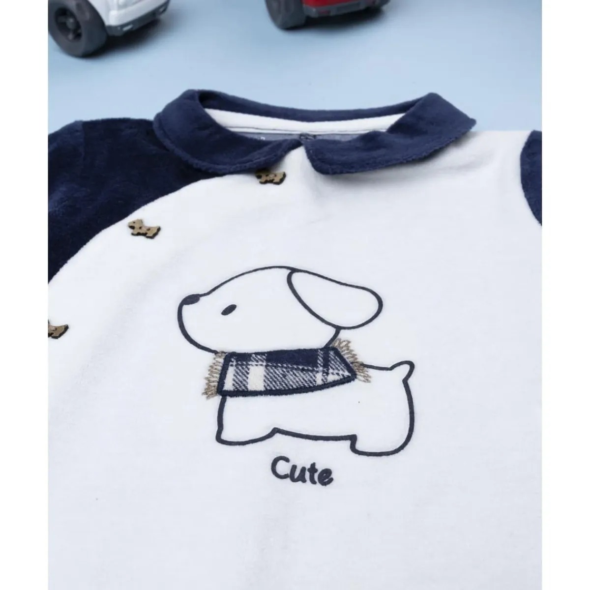 Pelele blanco y azul de niña con perrito*Prenatal Outlet
