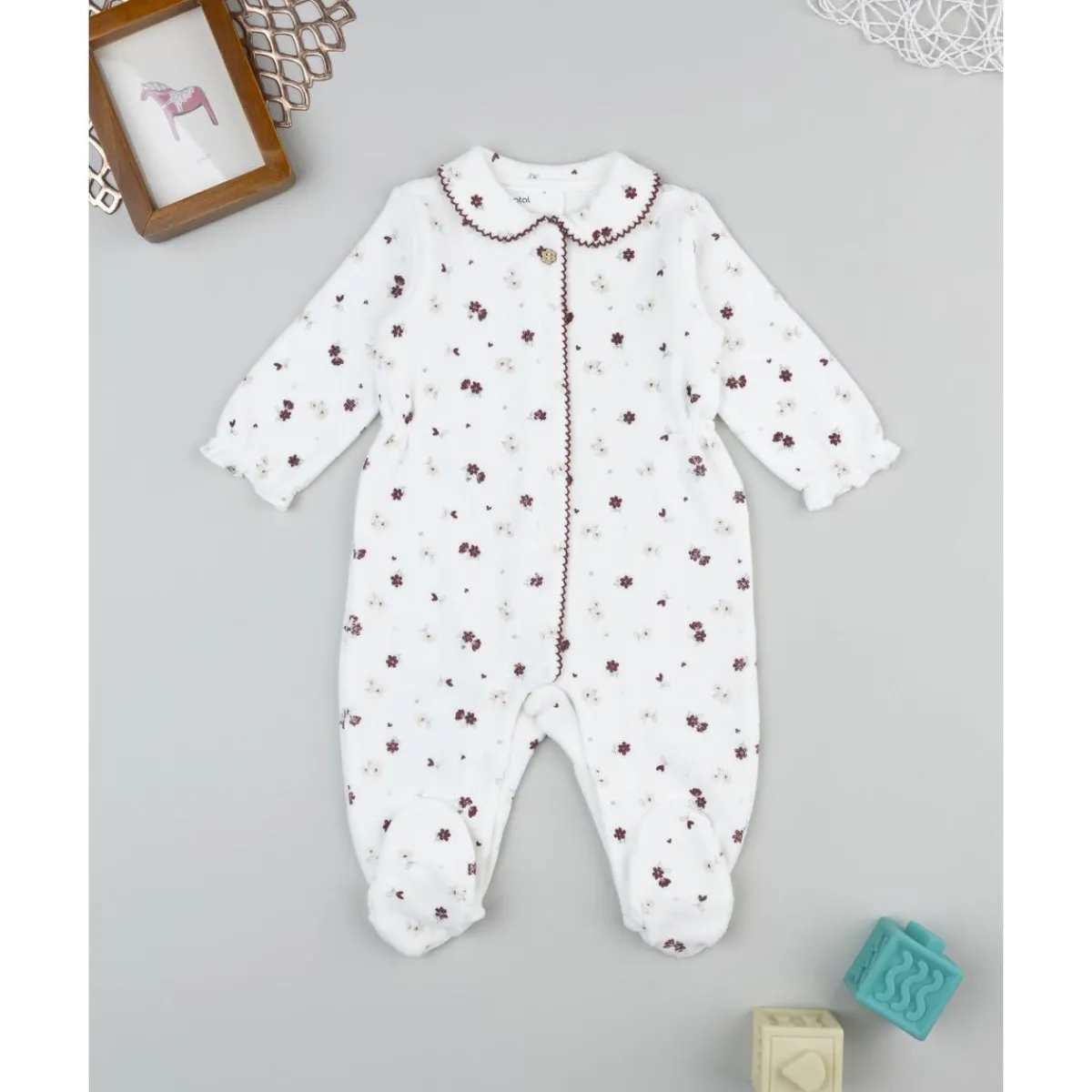 Discount Pelele de terciopelo blanco con flores para recién nacida Ropa Y Accesorios·Peleles|Recién Nacido·Ropa Y Accesorios