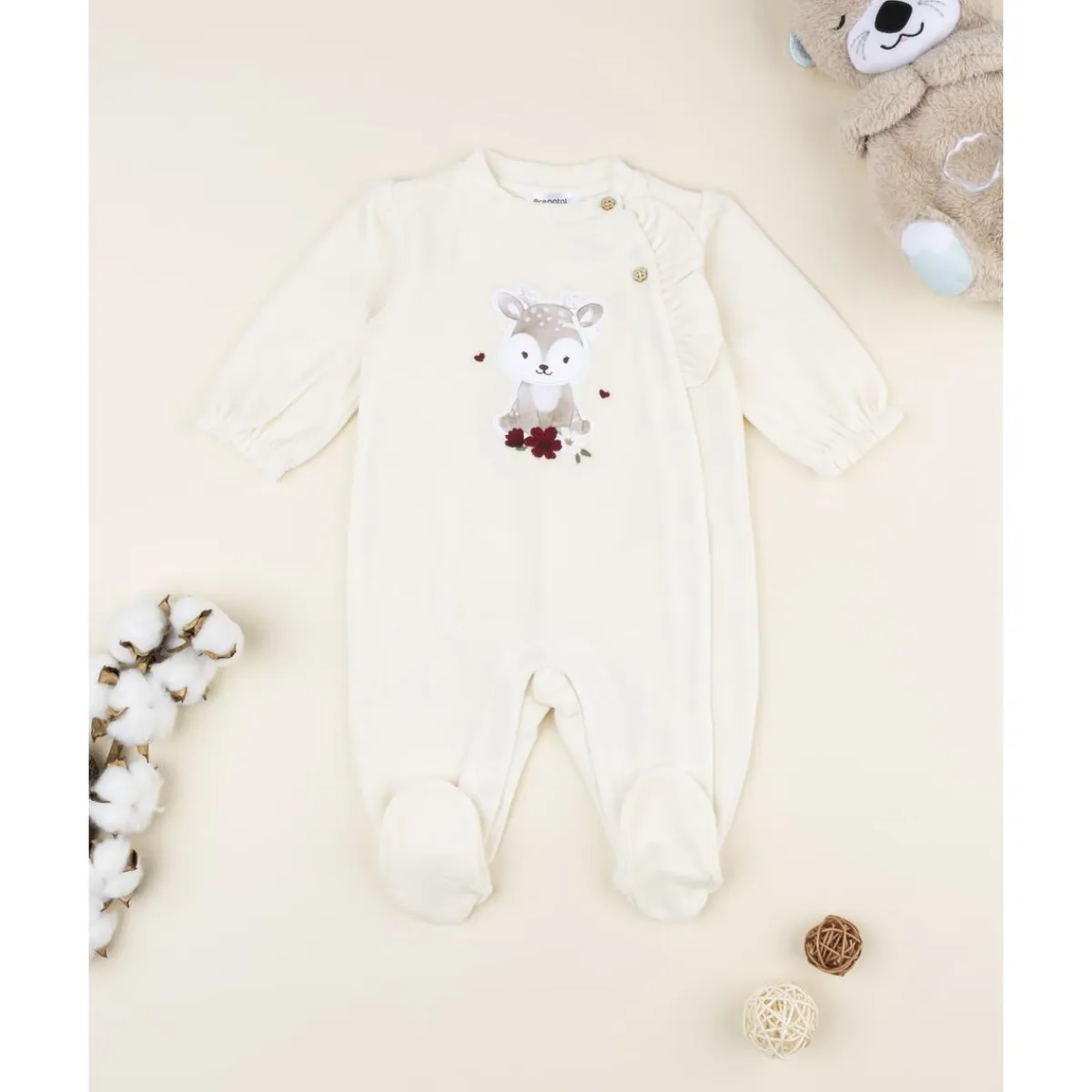 Sale Pelele de terciopelo crema con ciervita para recién nacida Ropa Y Accesorios·Peleles|Recién Nacido·Ropa Y Accesorios