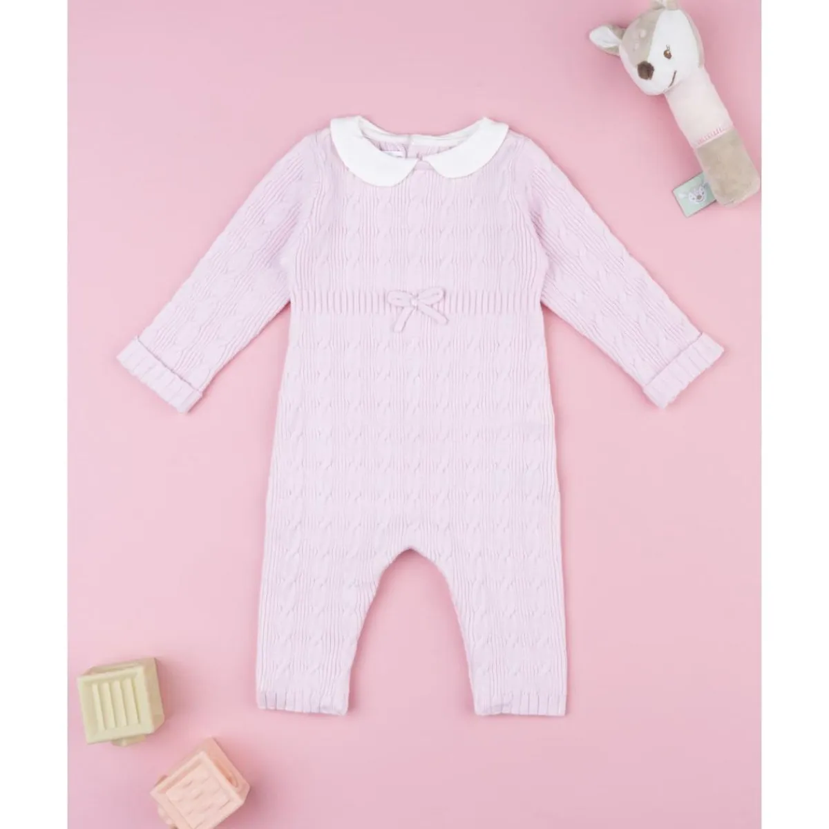Pelele tricot rosa de niña con lazo*Prenatal New