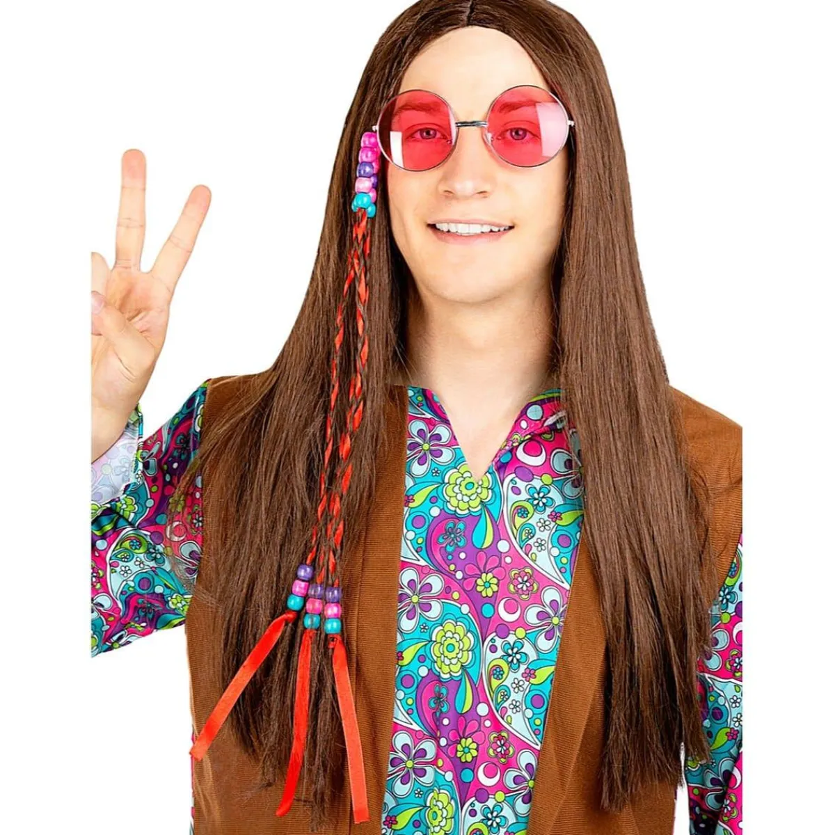 Clearance Peluca de hippie morena Halloween|Disfraces