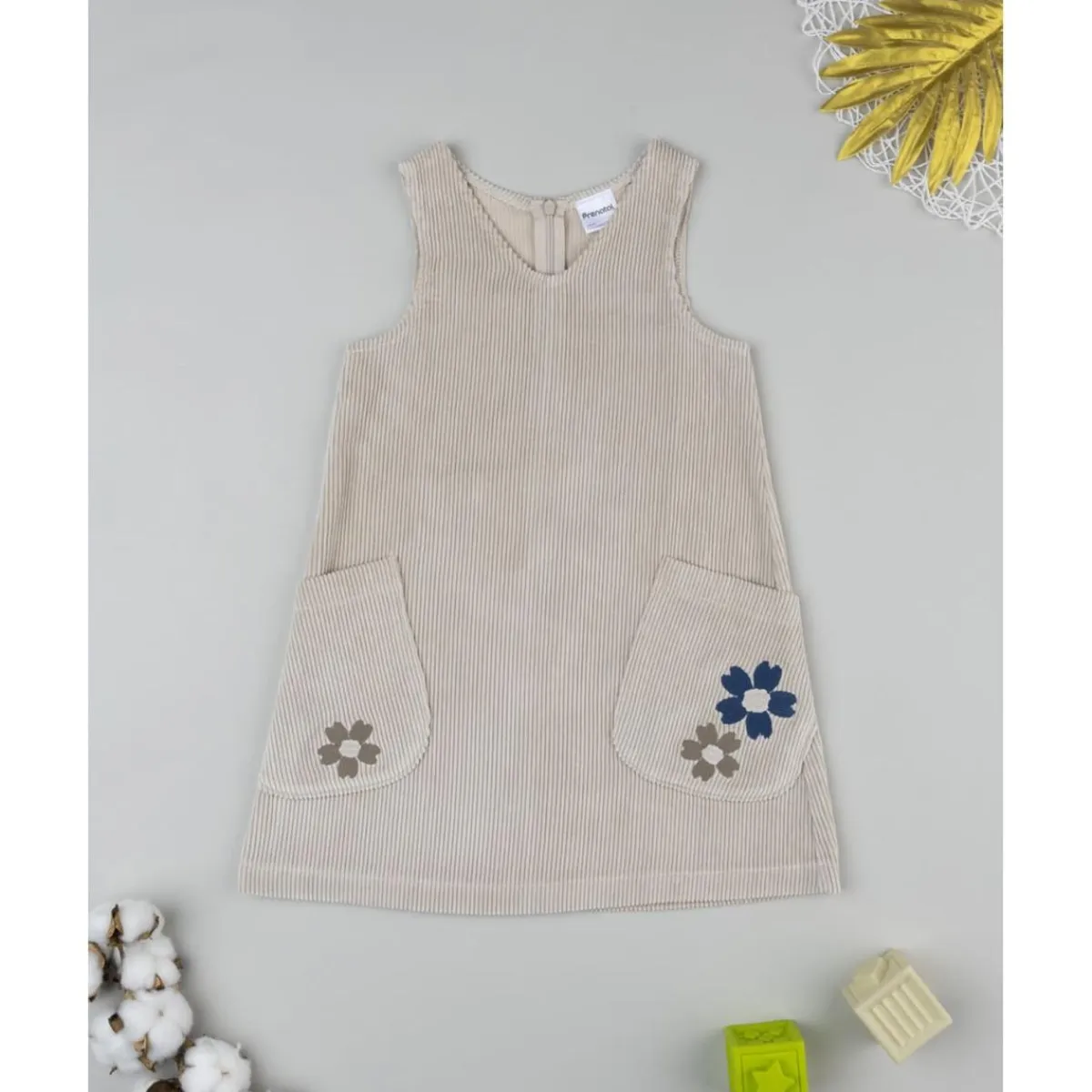 Peto de pana beige con detalle floral para niña Niña·Niña 2-10 Años|Niña 2-10 Años·Vestidos, Conjuntos Y Deporte