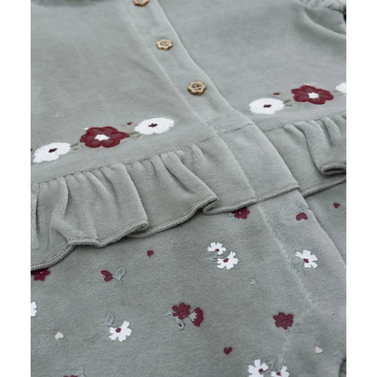 Pijama de niña en terciopelo verde con flores*Prenatal Sale