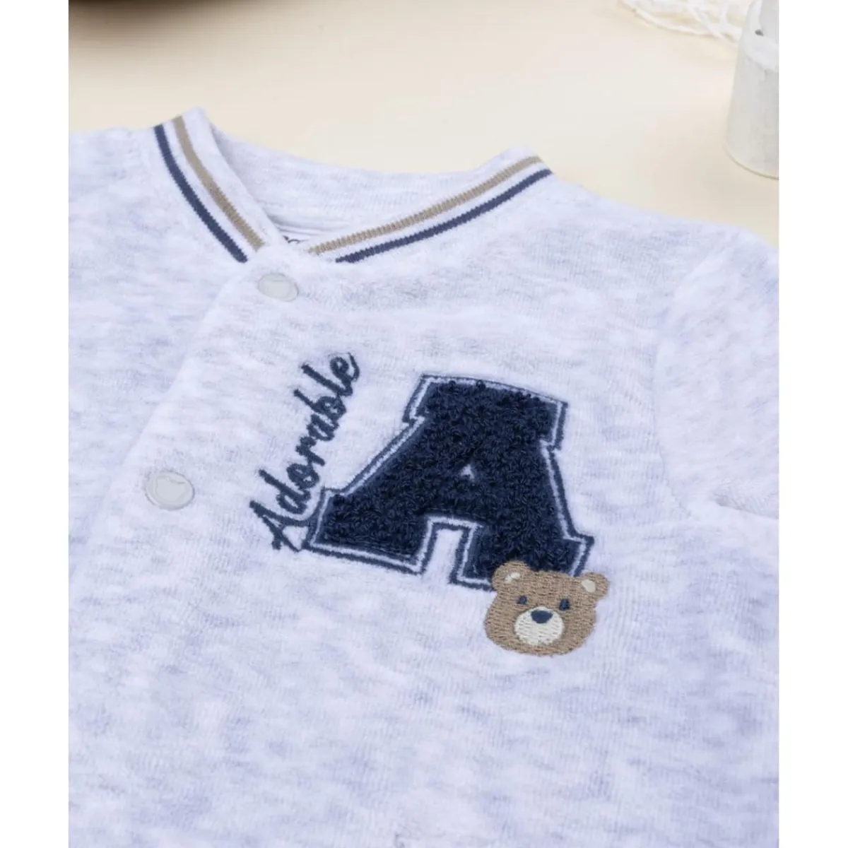 Online Pijama entero de terciopelo gris con parche Ropa Y Accesorios·Peleles|Recién Nacido·Ropa Y Accesorios