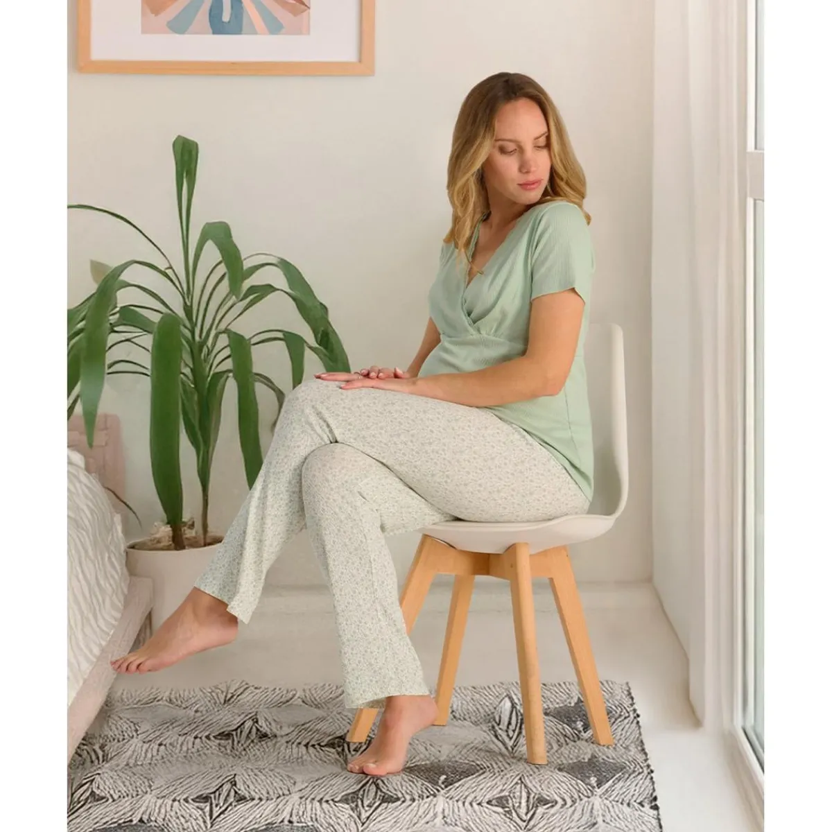 Pijama premamá de lactancia con estampado floral*Prenatal Hot