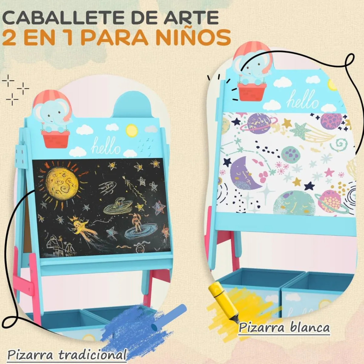 Sale Pizarra 2 en 1 con cajas de tela Azul Arte Y Manualidades