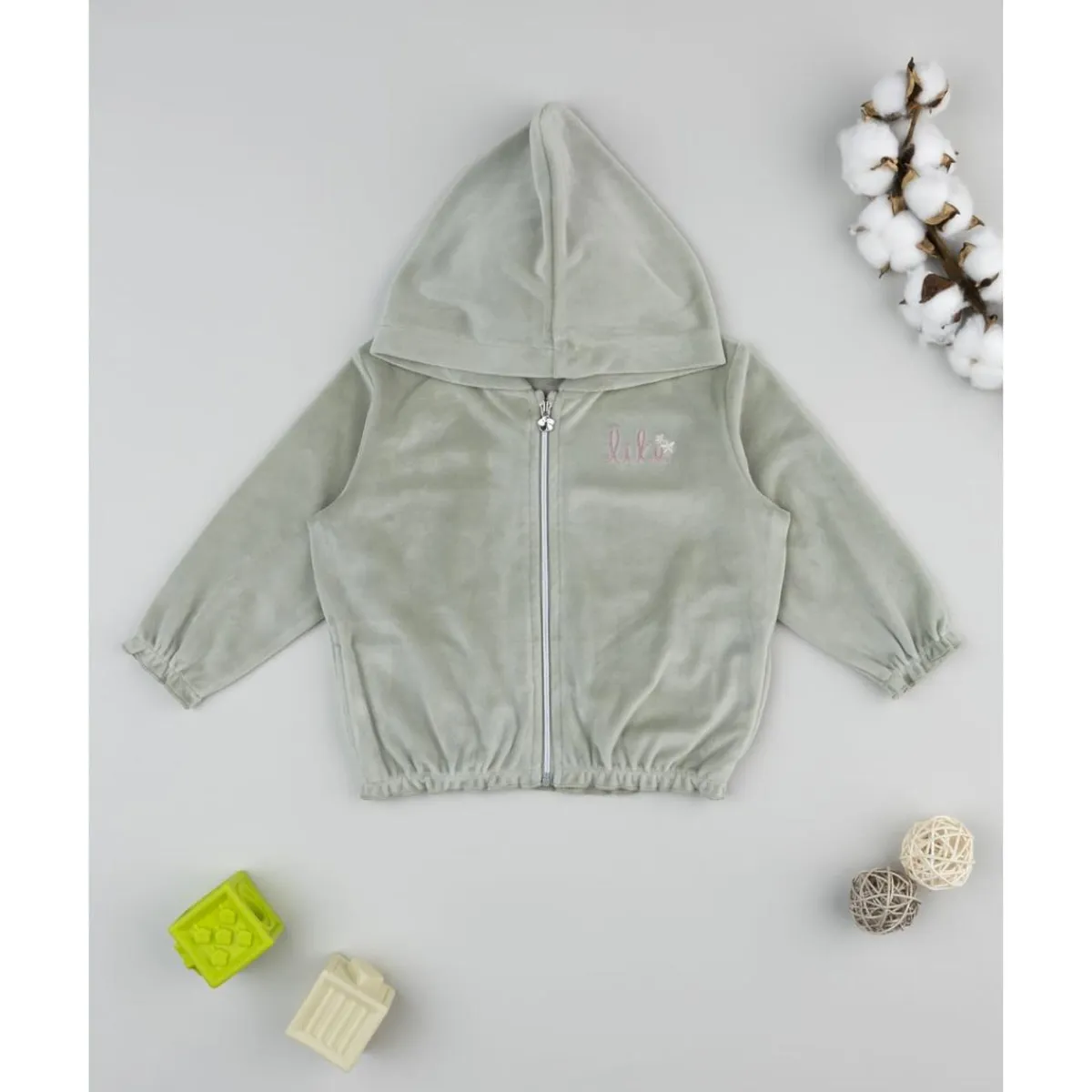 Sudadera de niña en terciopelo verde*Prenatal