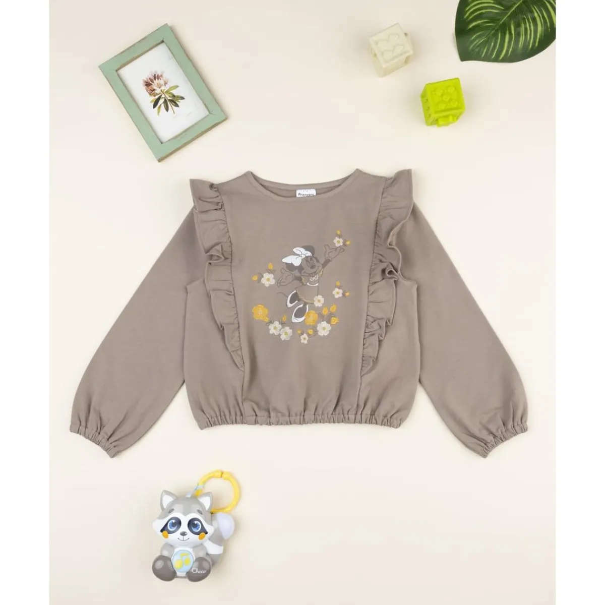 Sudadera marrón para niña con estampado de Minnie*Prenatal