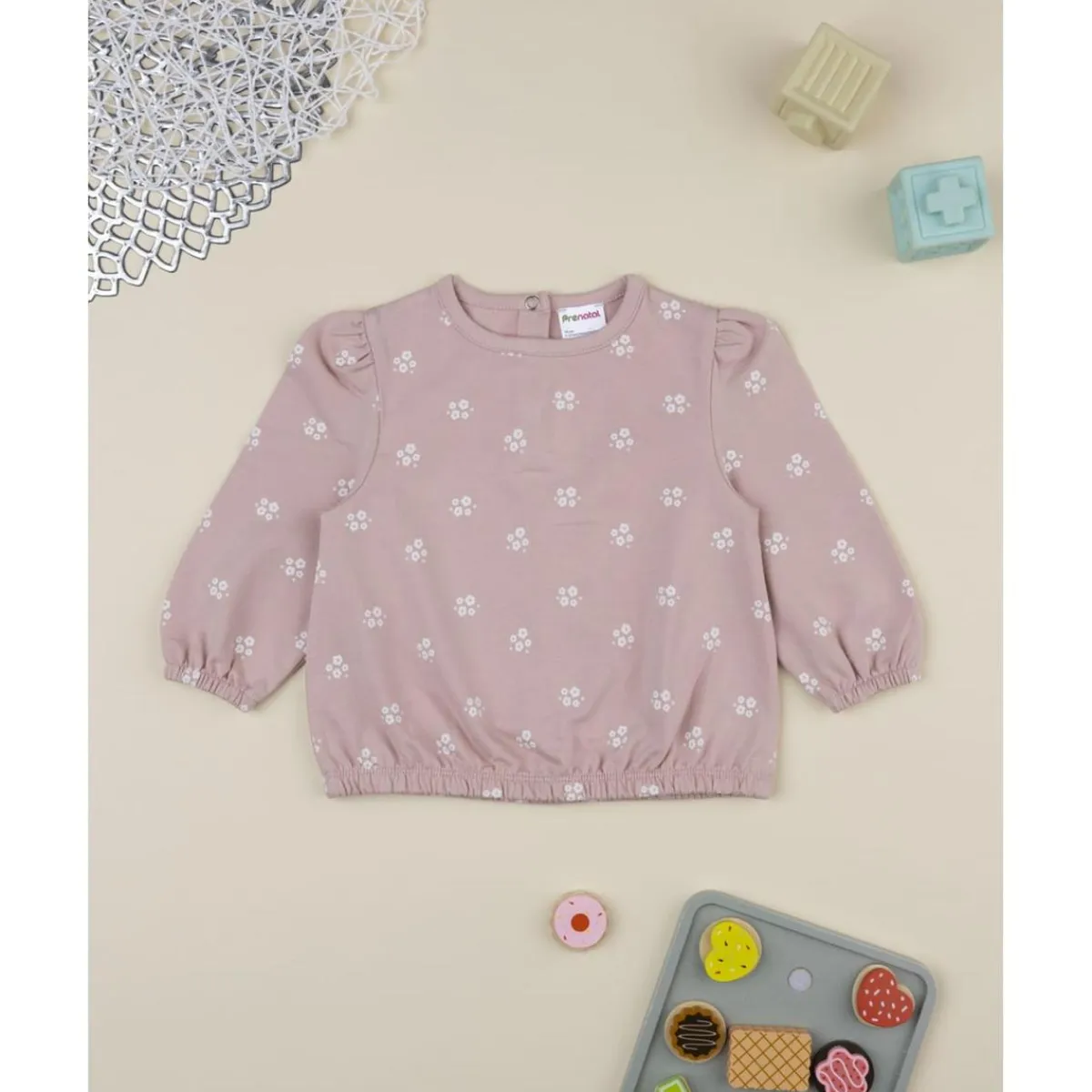 Sudadera niña rosa con flores blancas*Prenatal Discount