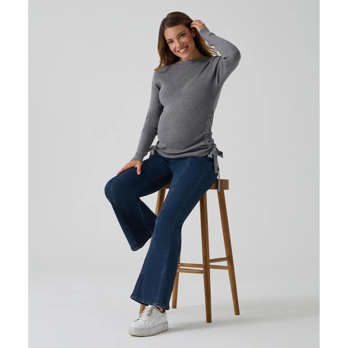 Suéter premamá gris con lazos*Prenatal New