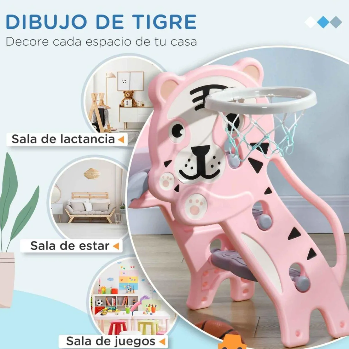 Online Tobogán 3 en 1 Tigre Rosa y Gris Toboganes