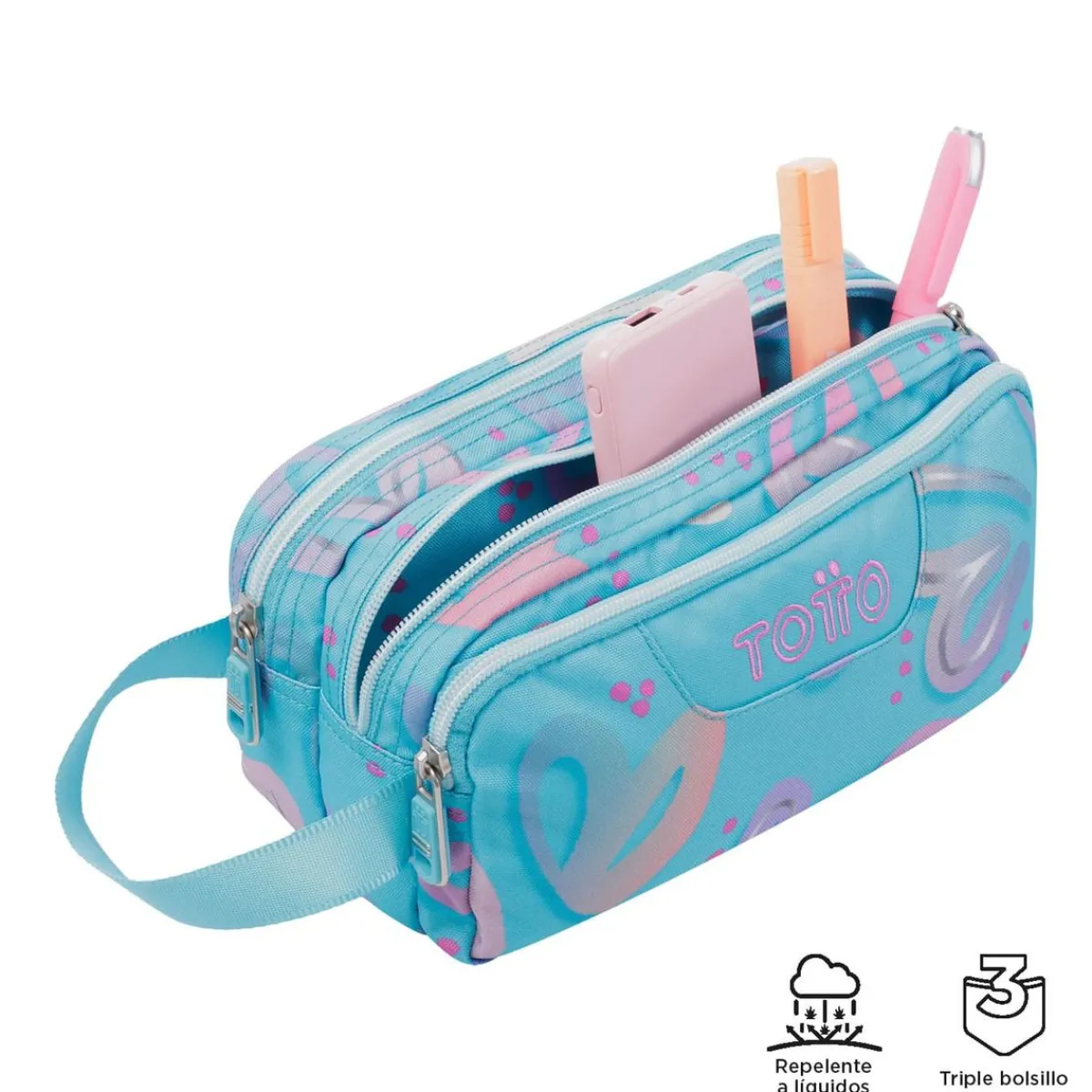 - Estuche escolar tres compartimentos corazones pintados Agapec*TOTTO Discount