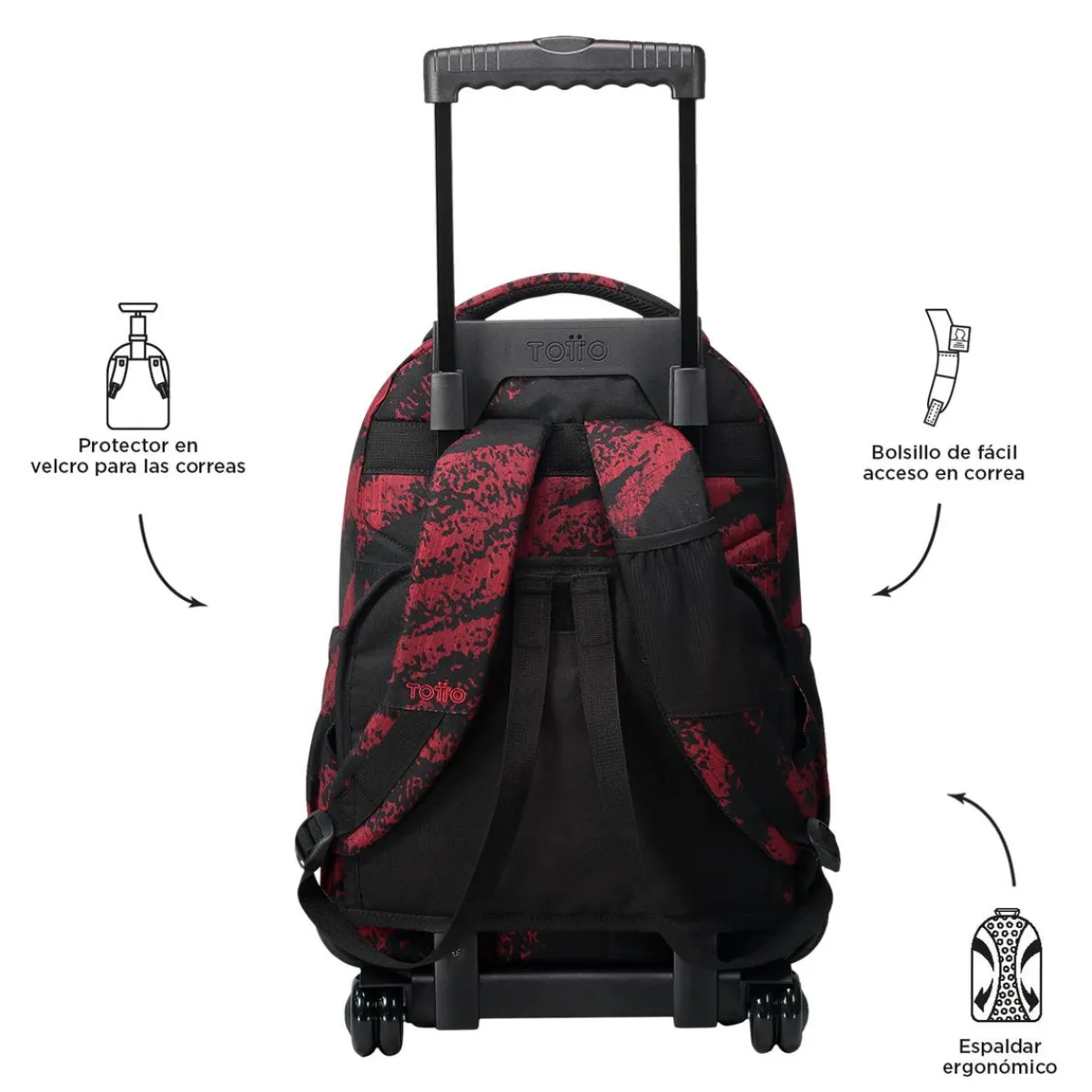 - Mochila escolar con ruedas tiza roja Renglones Material Escolar