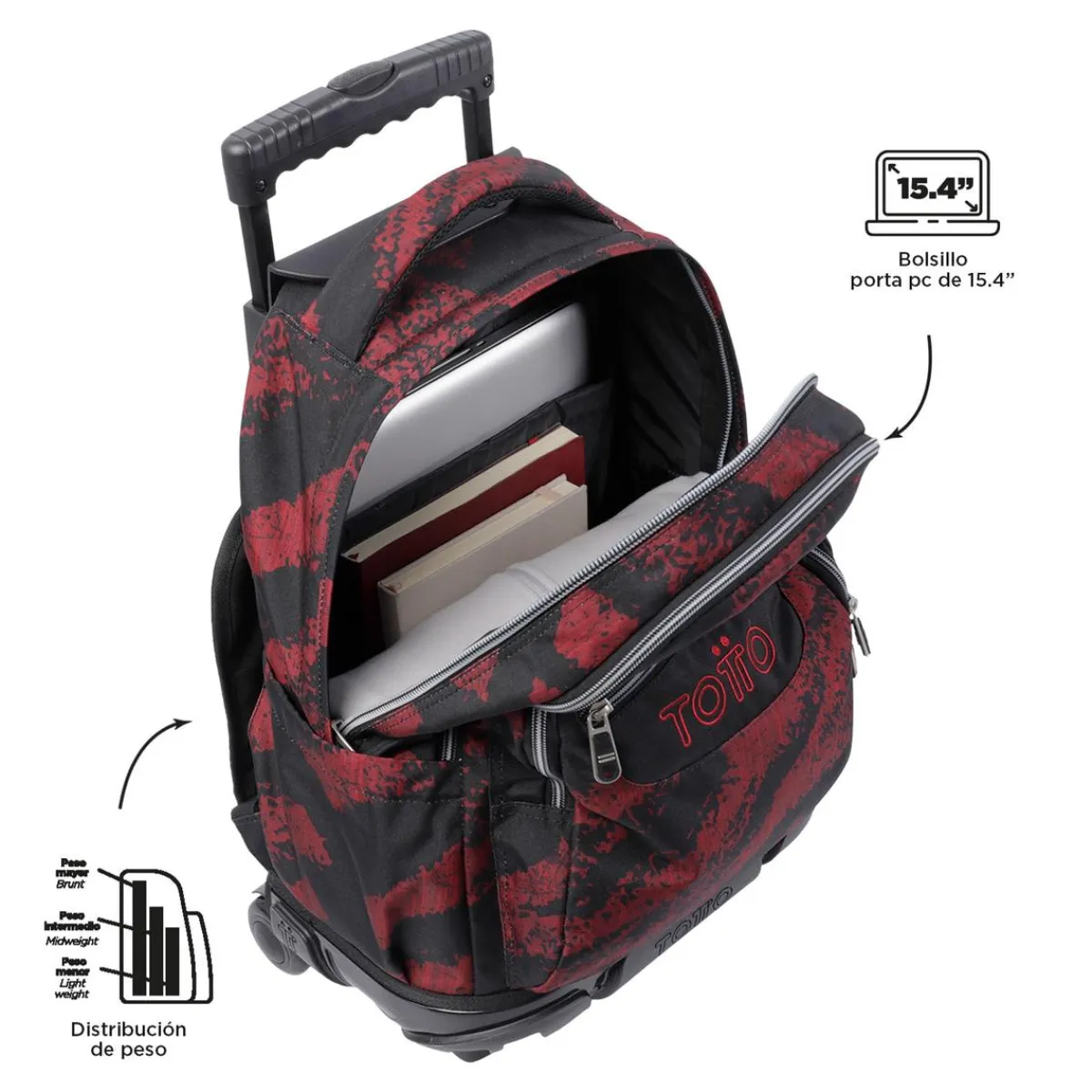 - Mochila escolar con ruedas tiza roja Renglones Material Escolar